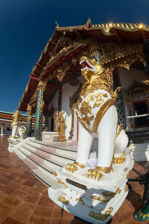 The Leo or lion serves as protection. Preserving the place at Wat Phra That Choeng Chum Worawihan....