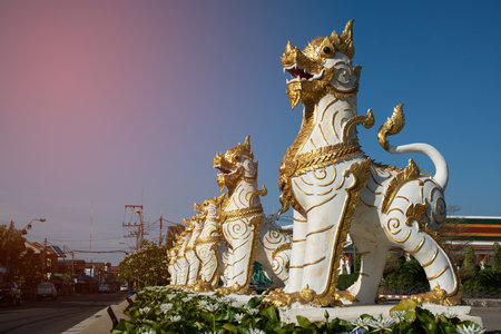 The Leo or lion serves as protection. Preserving the place at Wat Phra That Choeng Chum Worawihan....