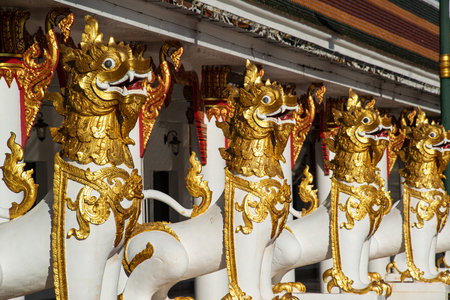 The Leo or lion serves as protection. Preserving the place at Wat Phra That Choeng Chum Worawihan....