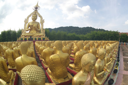 Phuttha Utthayan Makha Bucha Anusorn(Buddhism Memorial Park),It is a Dharma garden that simulates the events of Makha Bucha Day when the Lord Buddha preached the Patimokkha sermon.の写真素材