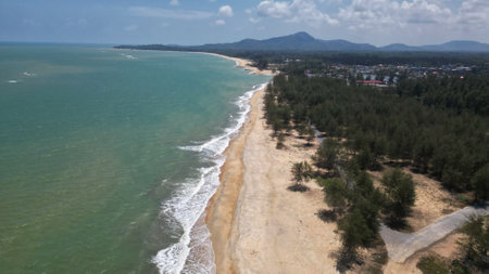 Aerial view of the beach and coast of the island of Sri Lankaの写真素材