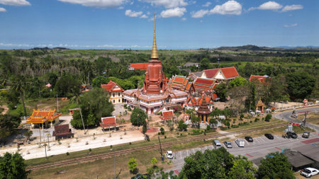 Aerial view of Wat Phra That Hariphunchai, Lamphun, Thailandの写真素材