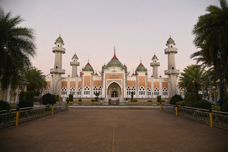 Mosque in Kuala Terengganu, Malaysia at sunsetの写真素材
