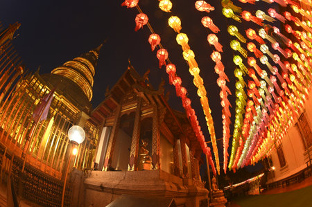 Lanterns at Wat Phra Kaew in Bangkok, Thailandの写真素材