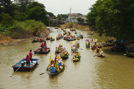 Ayutthaya , Thailand - August 1 , 2023 :  Khao Phansa Candle Floating Festival, Wat Lad Chado,...