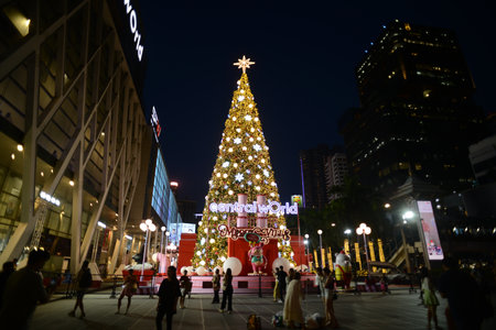 Bangkok ,Thailand - November 7 , 2024 : Light of Christmas tree and doll decorate beautiful on Christmas Tree Celebration 2025 at Central World Department store for Christmas day.のeditorial素材