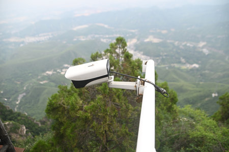 CCTV installed at Yuntaishan Park, a beautiful geological park in Henan Province, China. It is...