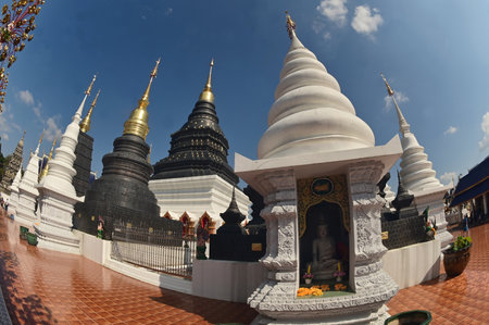 The Great Stupa of the Twelve Zodiac Signs reflects the beliefs of the twelve zodiac signs in the Lanna style in the most beautiful and realistic way at Wat Den Sali Si Mueang Kaenの写真素材