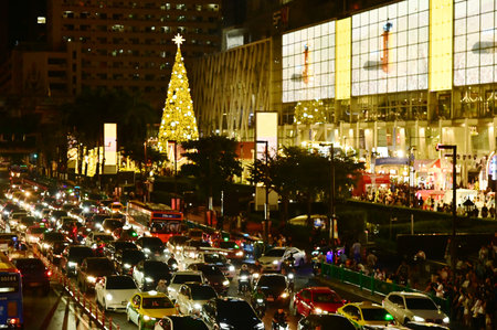 Light and ball star decorate beautiful on Christmas Tree Celebration 2026 at Central World Department store for Christmas day and Happy New Year event in Bangkok.のeditorial素材