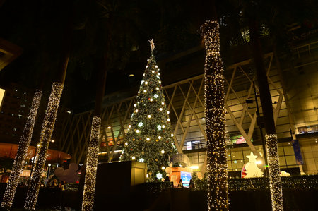 Light and ball star decorate beautiful on Christmas Tree Celebration 2026 at Central World Department store for Christmas day and Happy New Year event in Bangkok on Nov 15 , 2025.のeditorial素材