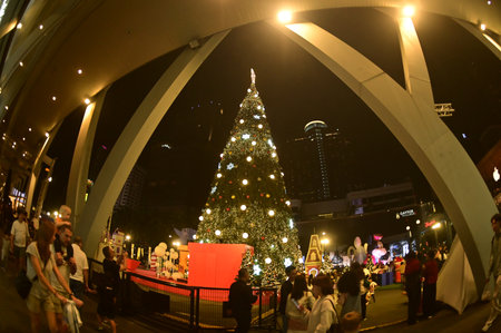 Light and ball star decorate beautiful on Christmas Tree Celebration 2026 at Central World Department store for Christmas day and Happy New Year event in Bangkok on Nov 15 , 2025.のeditorial素材