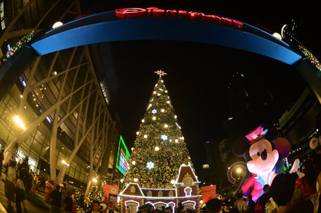 Light and ball star decorate beautiful on Christmas Tree Celebration 2026 at Central World Department store for Christmas day and Happy New Year event in Bangkok on Nov 15 , 2025.のeditorial素材
