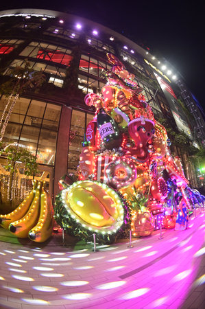 Light ,gift ,animal and frouits decorate beautiful on Christmas Tree Celebration 2026 at Emsphere Department store for Christmas day and Happy New Year event in Bangkok.のeditorial素材