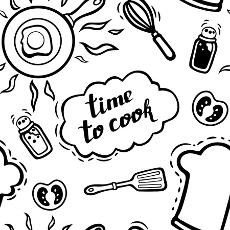 Objects for cooking with lettering seamless backgroundのイラスト素材
