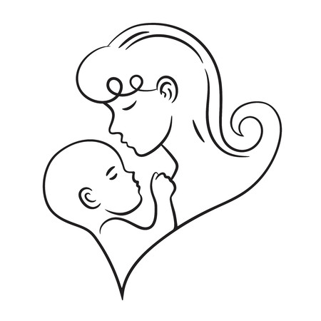 Mother holding child stylized vector symbol.のイラスト素材