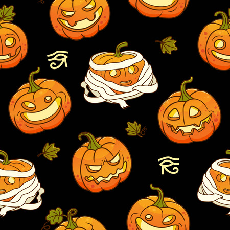 Seamless pattern with Stylized Mummy pumpkins for Halloween .Vector illustration.のイラスト素材