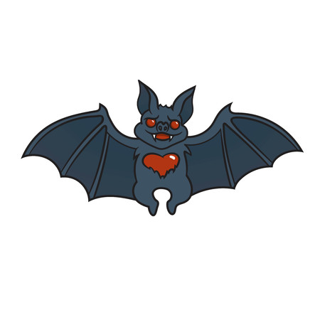 Halloween cartoon bat with heart.Vector illustration, isolated.のイラスト素材