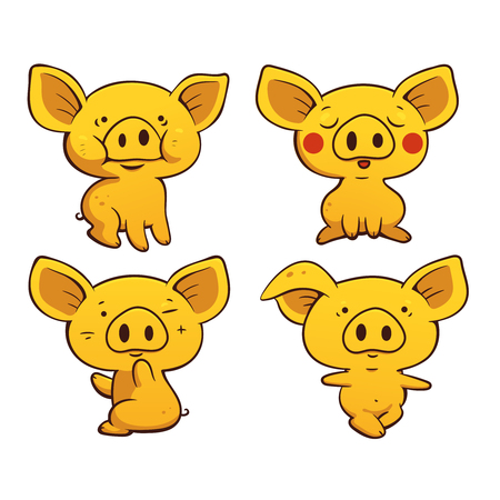 Set of cute cartoon pigs.Vector colored illustration. Can be used for stickers, printing on clothes, banners, posters, web design.のイラスト素材