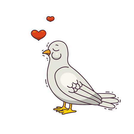 Romantic bird with a hearts. Vector illustration. Theme about love, Valentine's day or wedding.のイラスト素材