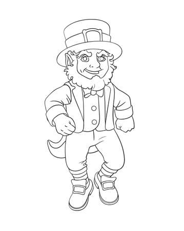 Dansing leprechaun cartoon for St. Patrick's day. Vector isolated illustration. Can used for coloring book, printing on clothes, banners, posters, web design.のイラスト素材