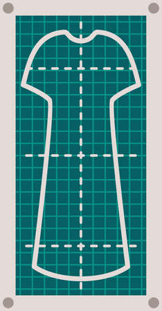 Cartoon tailor pattern of fashionable cloth. Pattern of shirt, sweater or dress at green background...