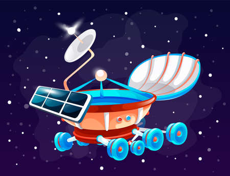 Colorful spaceship or satellite in space. Concept of space icon for computer game. Space elements....