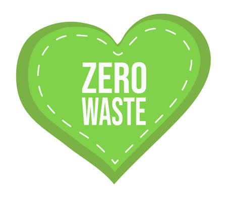 Isolated green heart with text and dotted line inside at white background. Concept of eco friendly, zero waste, waste recycling for saving nature. Label with vector heart and inscription. Ecology postのイラスト素材