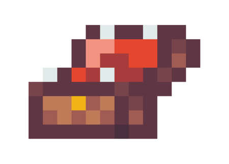 Wooden opened chest with gold. Pixel art icon. Video game 8-bit sprite. Isolated vector illustration. Pirate chest cartoon pixel design icon game assets bi sprite element design for mobile appのイラスト素材