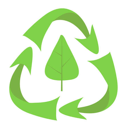 Illustration of eco recycling green concept, zero waste, help, bio, protection Earth, reuse, global manifest, without plastic, flat green recycling sign with arrows, environment friendly materialのイラスト素材
