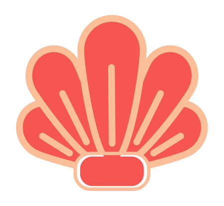 Isolated icon of pink seashell, sea creature, marine life, icon for website, app, underwater animal. Simple cartoon vector icon of sea organism or exotic mussel. Mollusk with pink wavy shellのイラスト素材