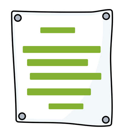 White piece of paper sheet icon. Poster with presentation nailed from four sides, abstract text information. Vector illustration of cartoon whatman with drawing plan, list, announcement, informationのイラスト素材
