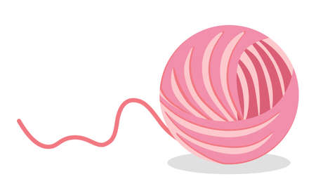 Thread sphere ball of pink wool isolated knitting item in flat cartoon style. Vector material for sewing and toy for kittens play. Needlecraft accessory illustration, cotton yarn for needle workのイラスト素材