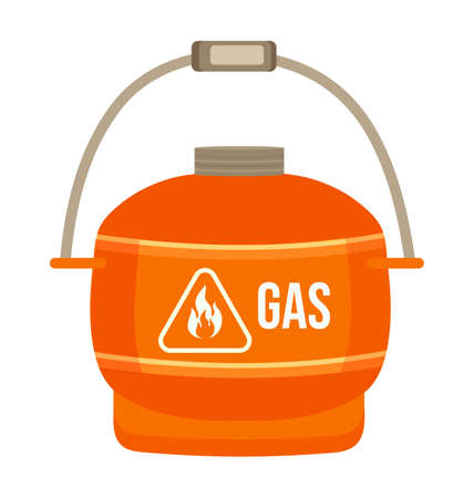 Gas cylinder vector tank. Propane bottle icon container. Oxygen gas cylinder canister fuel storage. Balloon with flammable sign. Oil fuel metal safety. Safe butane and propane, oxygen equipmentのイラスト素材