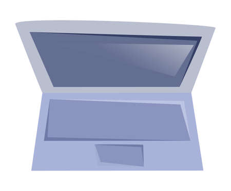 Open laptop with blank top view isolated on white background. Electronic device icon in cartoon style. Modern glossy laptop. Equipment for home and office. Portable computer vector illustrationのイラスト素材