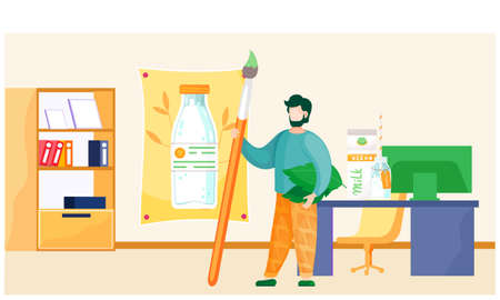 The guy adheres to a healthy lifestyle and proper nutrition. The man stands with a brush with paint...