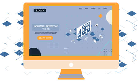 Industrial internet of things webpage on computer. Modern information technology and networking....