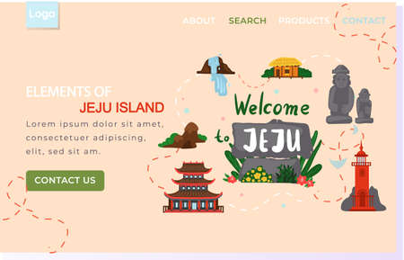 Welcome to Jeju island in South Korea, traditional landmarks, symbols, popular place for visiting tourists, jeju green tropical island travel concept. Korean land with traditional attractionsのイラスト素材