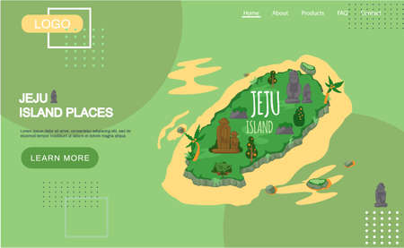 Welcome to Jeju island in South Korea, traditional landmarks, symbols, popular place for visiting tourists, jeju green tropical island water travel concept. Korean land with traditional attractionsのイラスト素材