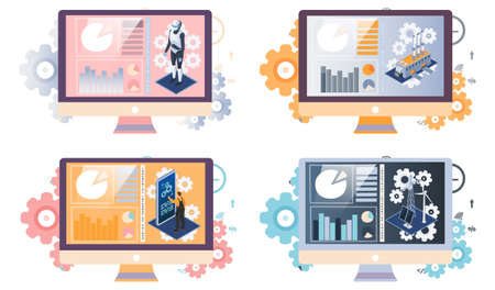 Industrial internet things. Technologies attributes of technological progress. Automation with digital intelligence robots eco-friendly sustainable green energy production 4ir revolution, AI, IoTのイラスト素材