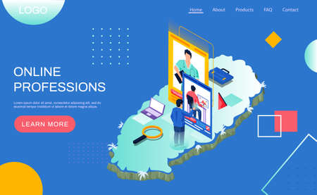 Online professions landing page. Male worker chooses new profession or vacancy on job search siteのイラスト素材