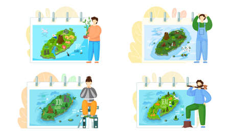 Welcome to Jeju island in South Korea, traditional landmarks, symbols. Korean land with traditional attractionsのイラスト素材