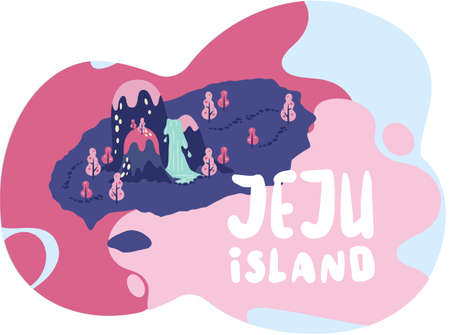 Wellcom to Jeju island in South Korea, traditional elements. Attraction landmarks of Jejuのイラスト素材