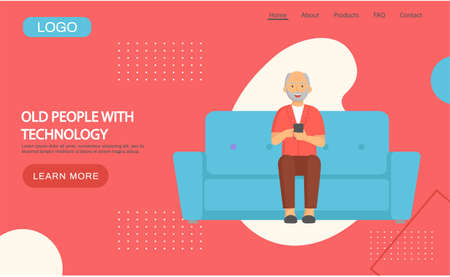 Old people play video game. Senior people with different gadgets. Oldster education on computerのイラスト素材