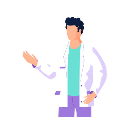 Doctor in medical gown raises his hand and says. Health care hospital worker, therapist, paramedic