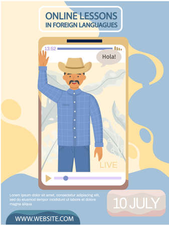 Spanish with Hispanic showing greeting. Online lesson in foreign languages concept posterのイラスト素材