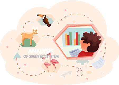 Climate and weather change of planet. Eco friendly, biodiversity, conservation and environmental protection concept. Flora and fauna on Earth. Green ecosystem of Earth. Care of nature and ecologyのイラスト素材