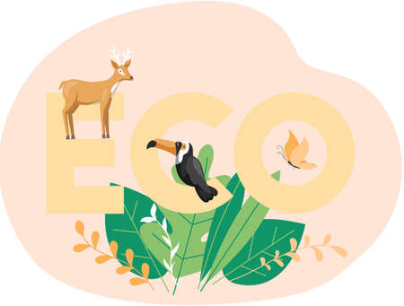 Climate and weather change of planet. Eco friendly, biodiversity, conservation and environmental protection concept. Flora and fauna on Earth. Green ecosystem of Earth. Care of nature and ecologyのイラスト素材