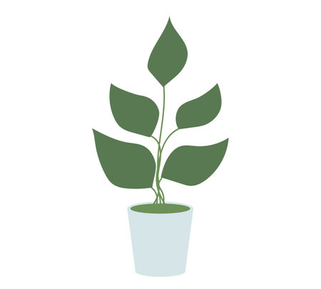 Pot with houseplant isolated at white background. Vector flowerpot of decorative green plant with long leaves in ceramic pot. Indoor plant concept of domestic greenery. Icon for home interior plantのイラスト素材
