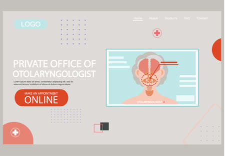 Ear and throat or ENT diagnostic and treatment instruments. Otology doctor with patient. Otorhinolaryngology healthcare medicine or otolaryngology diseasesのイラスト素材