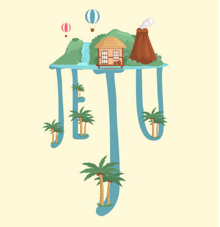 Jeju island in South Korea, tourist tour banner. Summer vacation, active tour with famous attraction, adventure time. Layout of postcard to island for travelers. Jeju, Korean nature and landscapeのイラスト素材